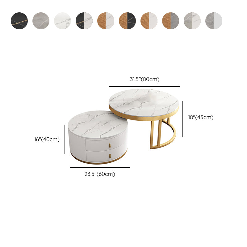 Slate Coffee Table Round 2 Nesting Coffee Table Set with 2 Drawers