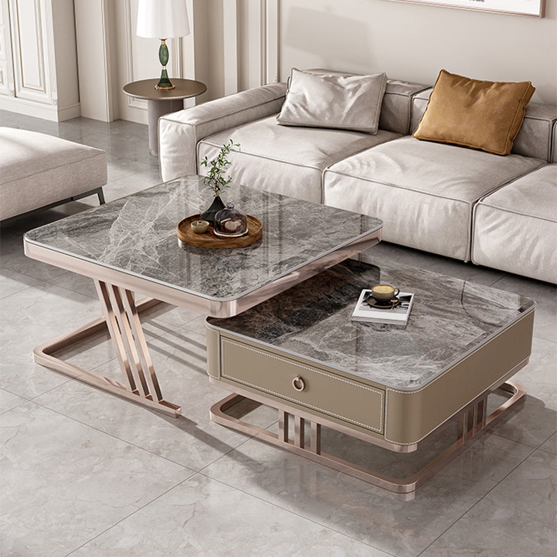 Slate Square Coffee Table Frame 2 Nesting Coffee Table Set for Living Room