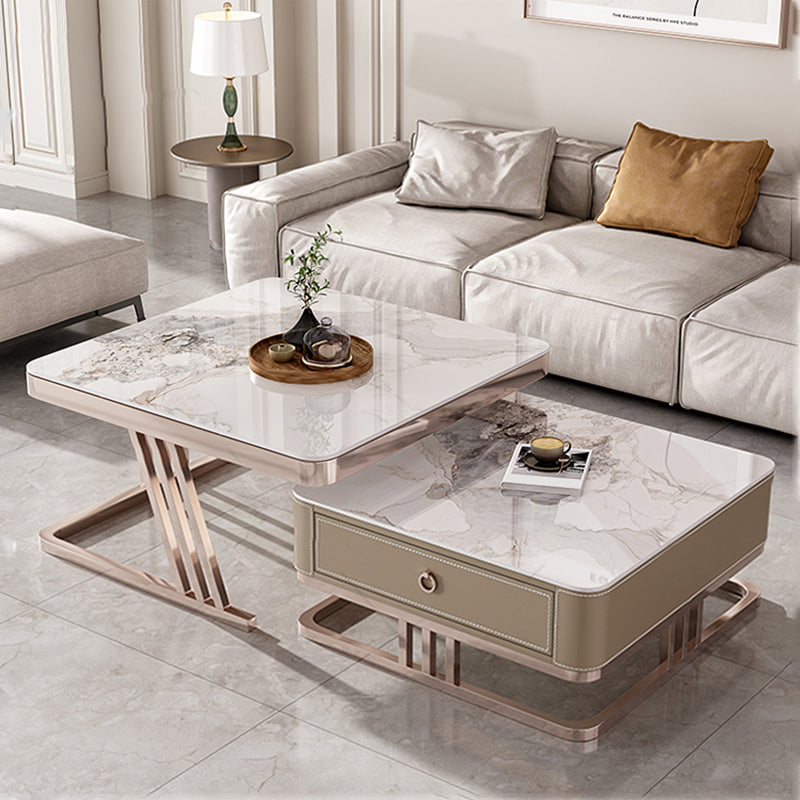Slate Square Coffee Table Frame 2 Nesting Coffee Table Set for Living Room