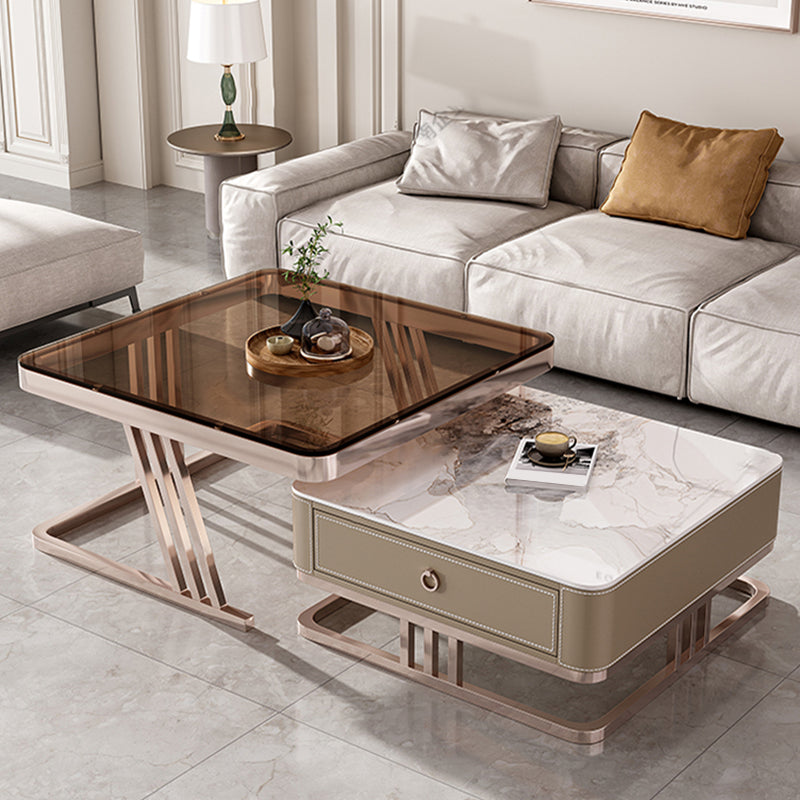 Slate Square Coffee Table Frame 2 Nesting Coffee Table Set for Living Room