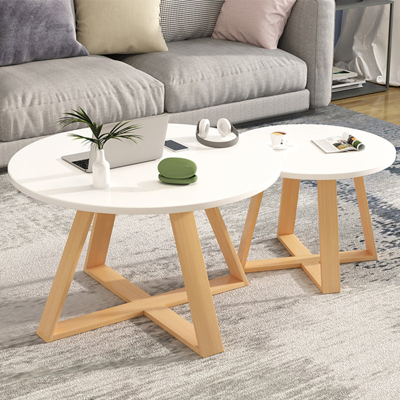 Solid Wood Coffee Table Round Cross Legs Bunching Coffee Table Set