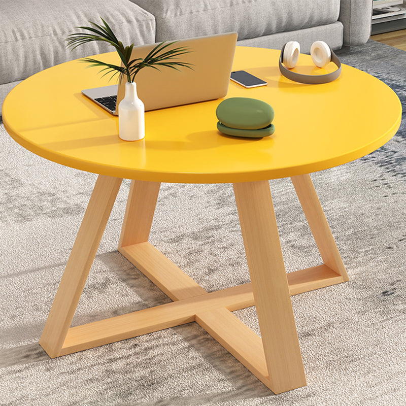 Solid Wood Coffee Table Round Cross Legs Bunching Coffee Table Set