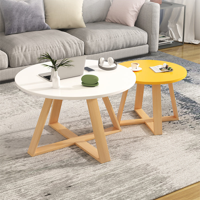 Solid Wood Coffee Table Round Cross Legs Bunching Coffee Table Set