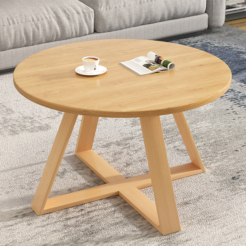 Solid Wood Coffee Table Round Cross Legs Bunching Coffee Table Set