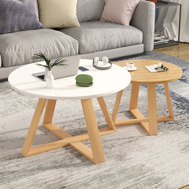 Solid Wood Coffee Table Round Cross Legs Bunching Coffee Table Set