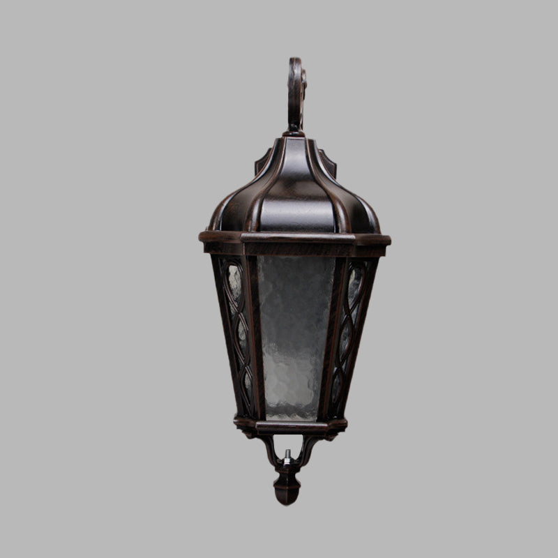 1-Head Urn Shaped Wall Sconce Light Country Black Finish Water Glass Wall Mounted Lamp for Courtyard