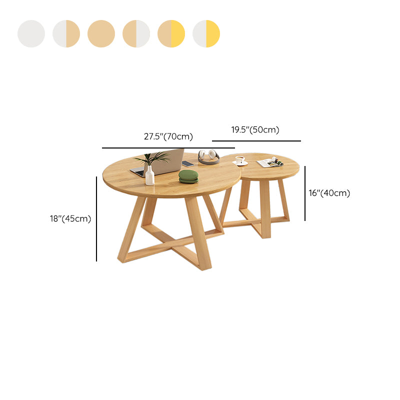Solid Wood Coffee Table Round Cross Legs Bunching Coffee Table Set