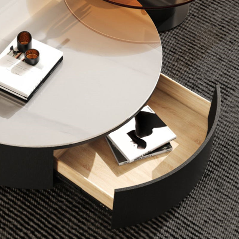 Modern Slate Coffee Table Round Bunching Coffee Table Set with Drawer