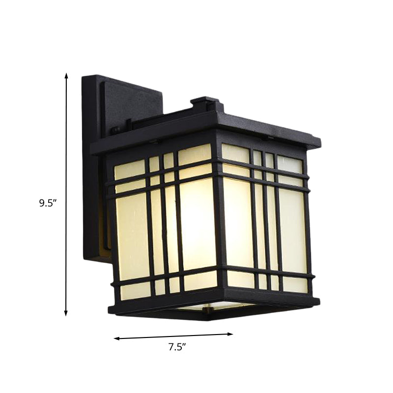 1 Bulb Open Bottom Wall Sconce Rustic Black Aluminum Wall Mount Light with Opal Glass Shade