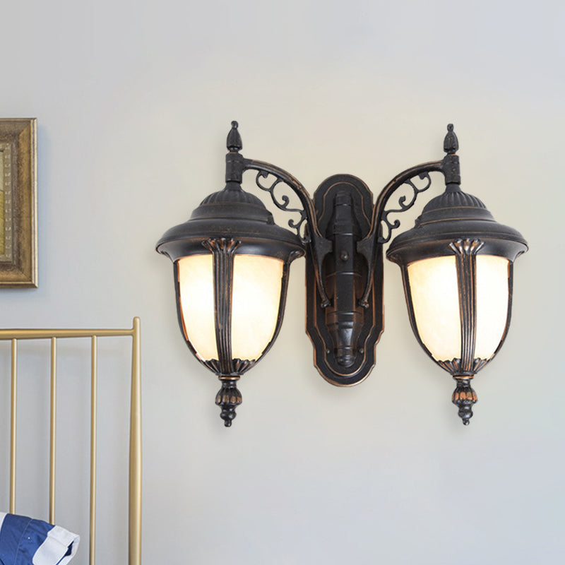 Black Finish Acorn Wall Lighting Ideas Country Milk Glass 2 Lights Courtyard Wall Lamp Fixture