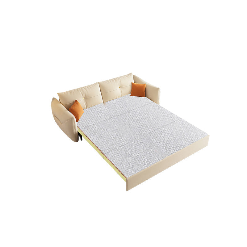 35" Wide Scandinavian Sofa Futon White Sleeper Sofa with Storage