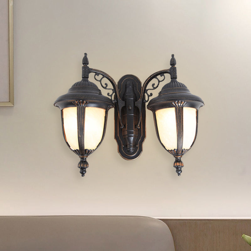 Black Finish Acorn Wall Lighting Ideas Country Milk Glass 2 Lights Courtyard Wall Lamp Fixture