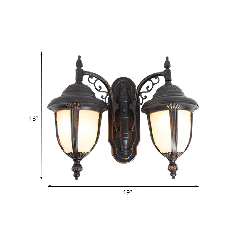 Black Finish Acorn Wall Lighting Ideas Country Milk Glass 2 Lights Courtyard Wall Lamp Fixture