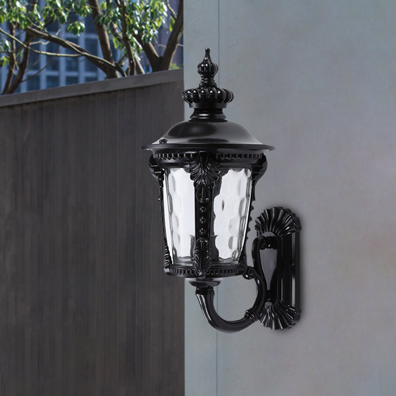 1-Head Wall Mount Lighting Rustic Urn Water Glass Wall Lamp Sconce in Black for Courtyard