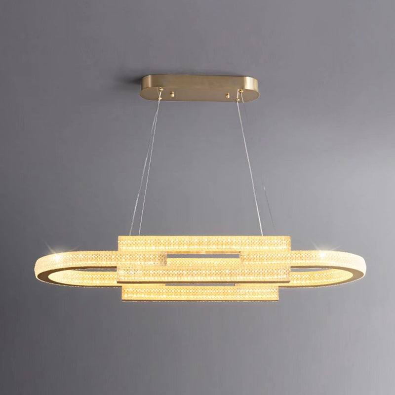 LED Gold Kitchen Island Pendant Oval Metal & Acrylic Ceiling Lighting Fixture