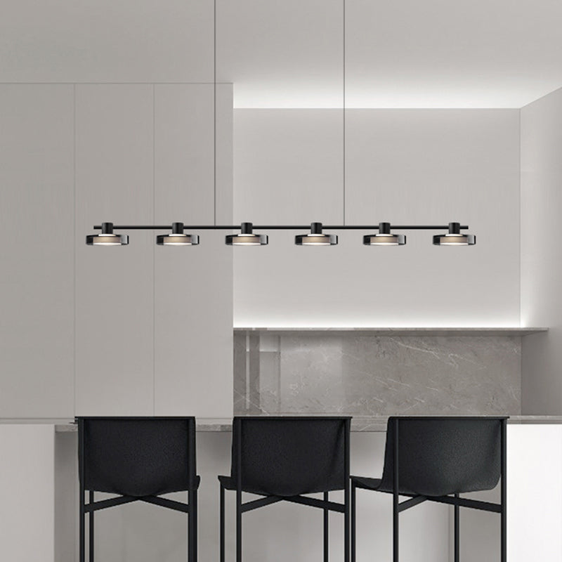 Metal and Glass Kitchen Island Lighting in Black Modern LED Ceiling Pendant