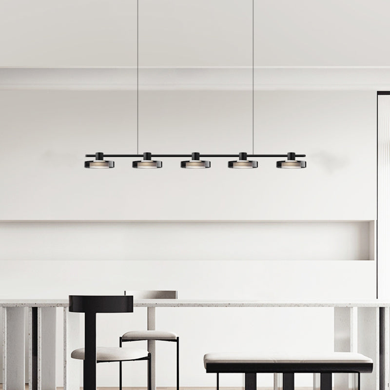 Metal and Glass Kitchen Island Lighting in Black Modern LED Ceiling Pendant