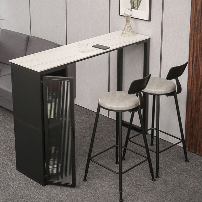 Double Pedestal Bar Table Set 1/3 Pcs Stone Top Bar Table and Upholstered Stools