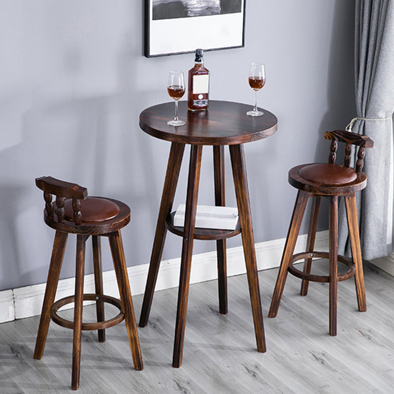 Round Modern Pub Table Set 1/3 Pcs Solid Wood Bar Table for Home