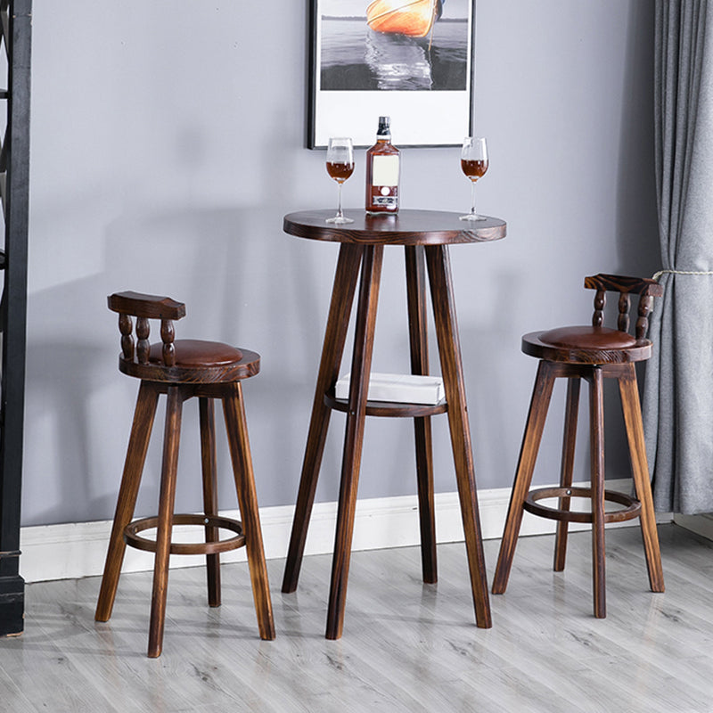 Round Modern Pub Table Set 1/3 Pcs Solid Wood Bar Table for Home