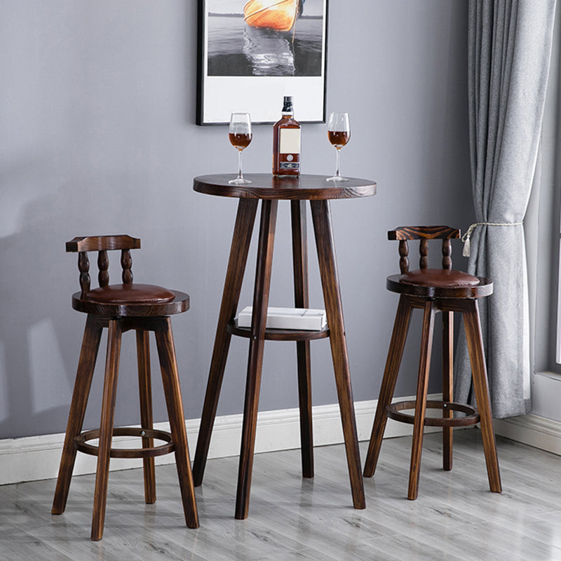 Round Modern Pub Table Set 1/3 Pcs Solid Wood Bar Table for Home