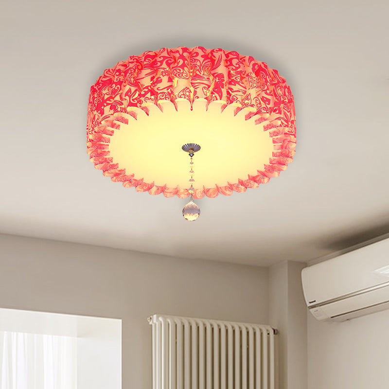 LED Round/Loving Heart Flushmount Pastoral Pink Acrylic Flush Mount Lighting in Warm/3 Color Light with Crystal Ball