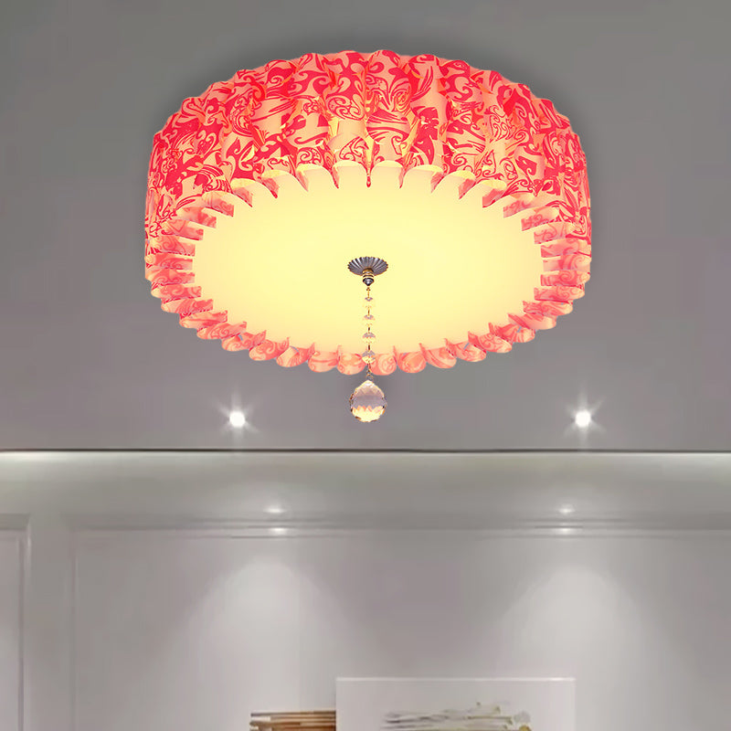LED Round/Loving Heart Flushmount Pastoral Pink Acrylic Flush Mount Lighting in Warm/3 Color Light with Crystal Ball
