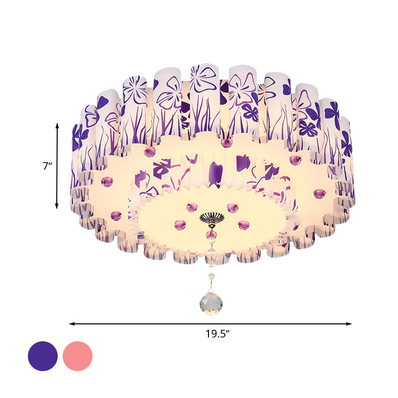 Dual-Layered Acrylic Flushmount Countryside LED Restaurant Ceiling Lamp with Crystal Ball in Pink/Purple