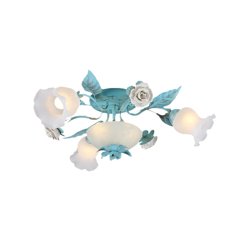 Starburst Milk Glass Semi-Flush Mount Korean Flower 5/7/11 Lights Living Room Flush Light Fixture