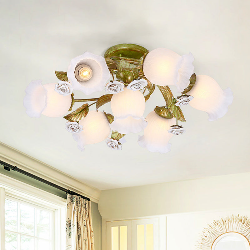 Gedraaide woonkamer spoel licht pastoraal matglas 4/7/9-bulb groene semi-spoelmontage verlichting