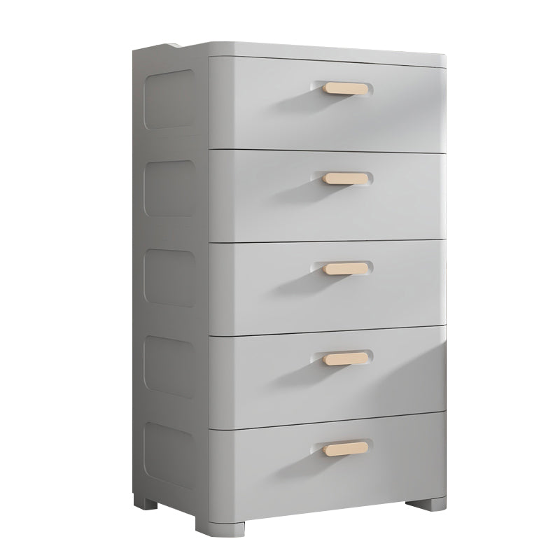 Modernism Vertical Kids Nightstand 5 Drawers Plastic Nursery Dresser for Home