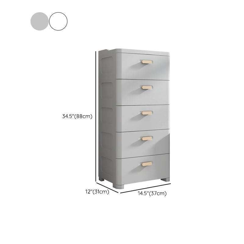 Modernism Vertical Kids Nightstand 5 Drawers Plastic Nursery Dresser for Home