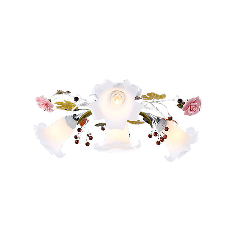 Étalé lampe à plafond en verre blanc fleur coréenne 4/7/9 lumières salon semi-luminaire luminaire monte