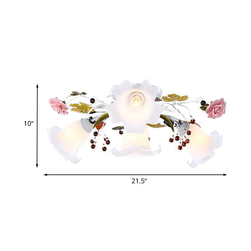 Étalé lampe à plafond en verre blanc fleur coréenne 4/7/9 lumières salon semi-luminaire luminaire monte