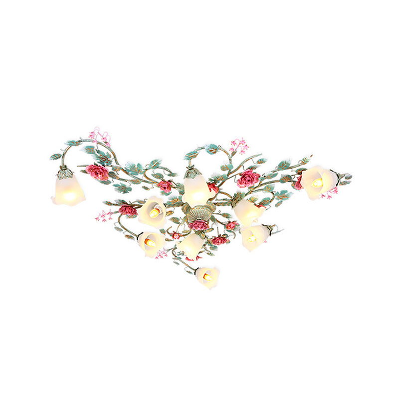 Lampada a soffitto di vetro opale in vetro sputnik coreano giardino 9 luci soggiorno semifulto in blu e verde