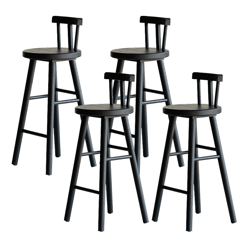 Black Armless Dining Stools Solid Wood Bar Stools with Footrest