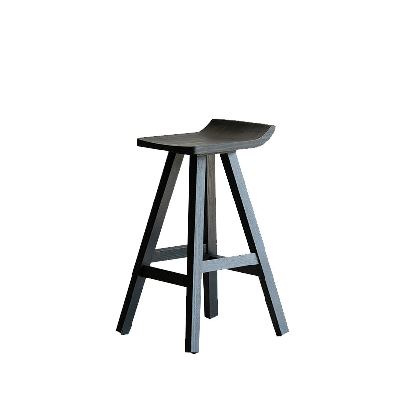 Black Armless Dining Stools Solid Wood Bar Stools with Footrest