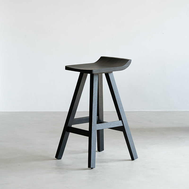 Black Armless Dining Stools Solid Wood Bar Stools with Footrest