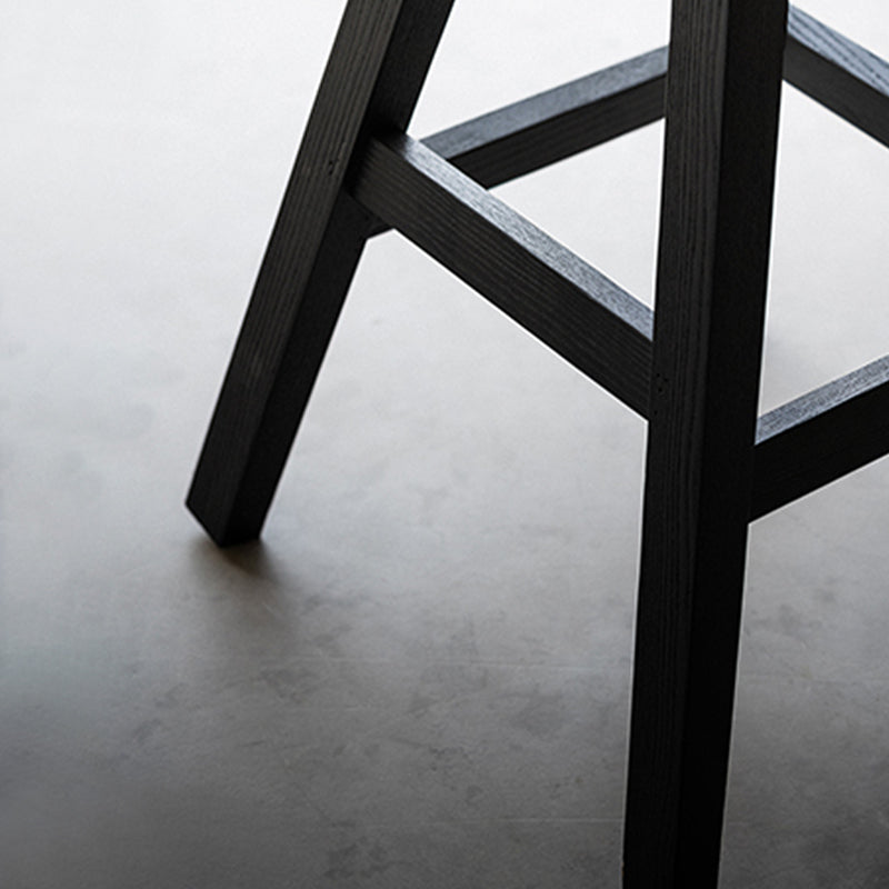 Black Armless Dining Stools Solid Wood Bar Stools with Footrest