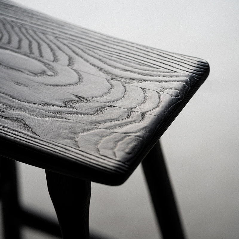 Black Armless Dining Stools Solid Wood Bar Stools with Footrest