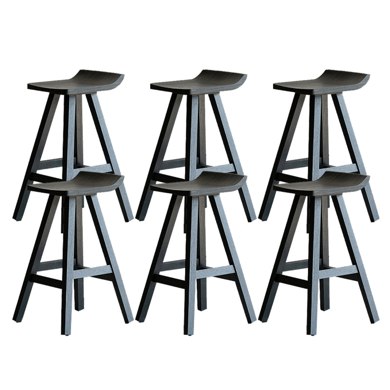Black Armless Dining Stools Solid Wood Bar Stools with Footrest