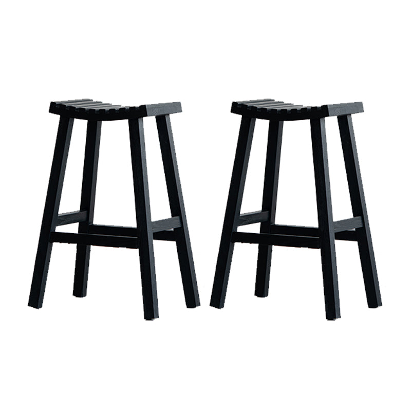 Black Armless Dining Stools Solid Wood Bar Stools with Footrest