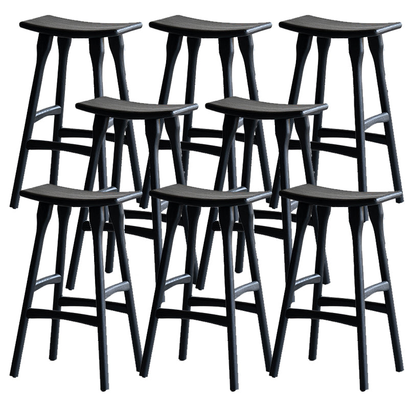 Black Armless Dining Stools Solid Wood Bar Stools with Footrest