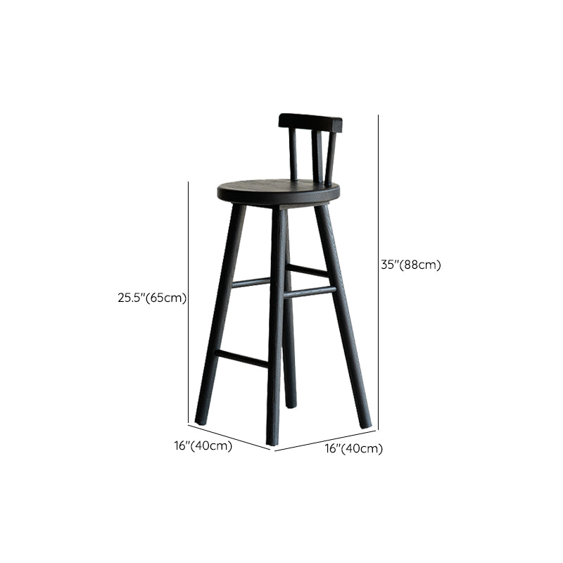 Black Armless Dining Stools Solid Wood Bar Stools with Footrest