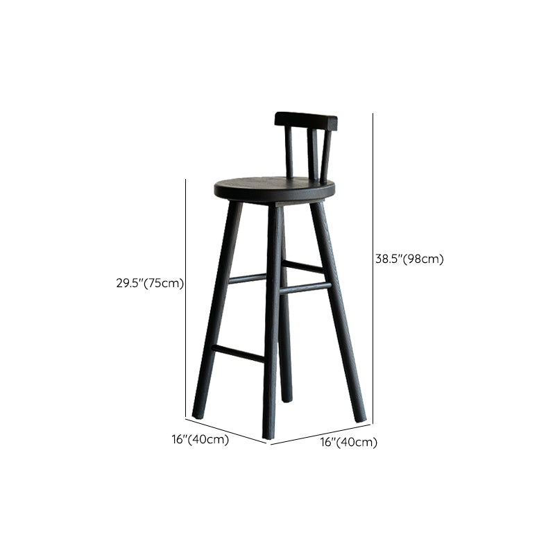 Black Armless Dining Stools Solid Wood Bar Stools with Footrest