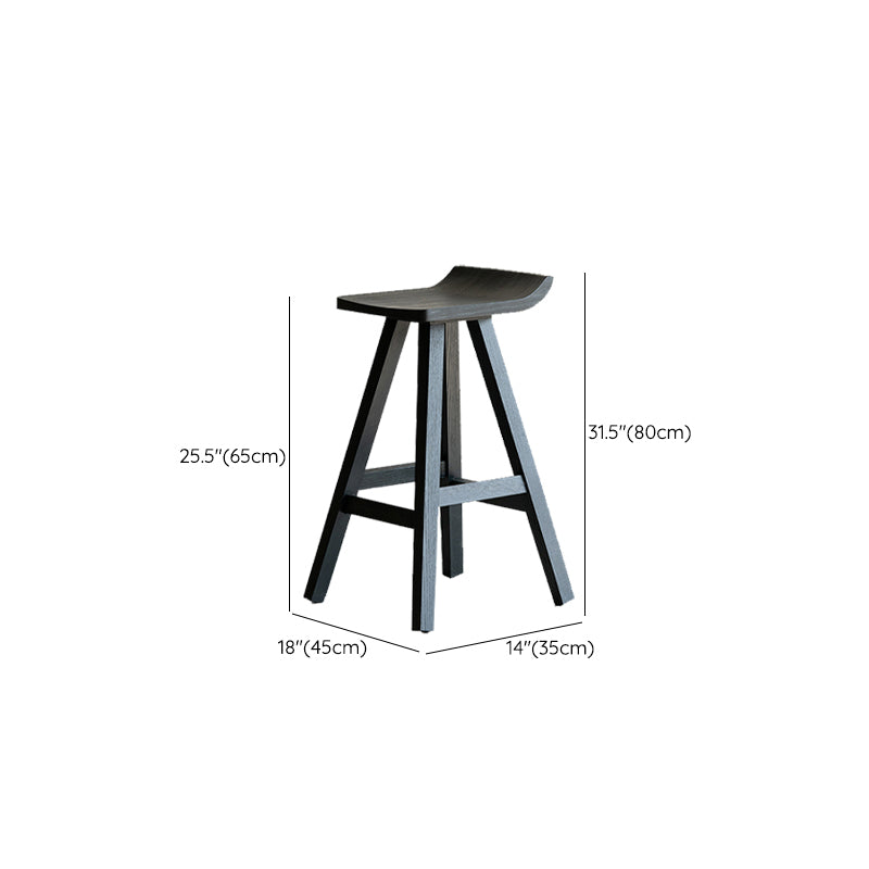 Black Armless Dining Stools Solid Wood Bar Stools with Footrest