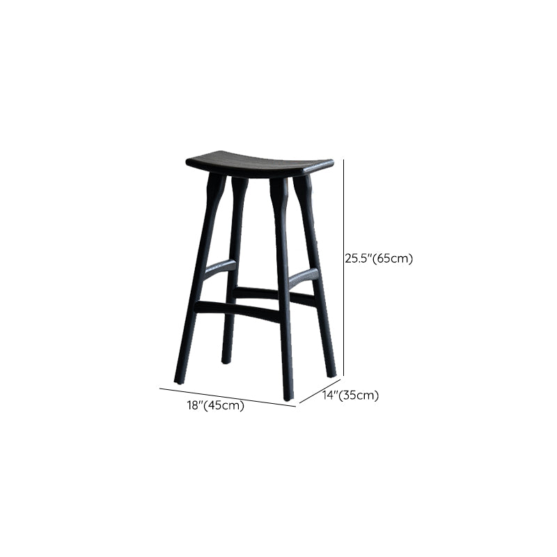 Black Armless Dining Stools Solid Wood Bar Stools with Footrest