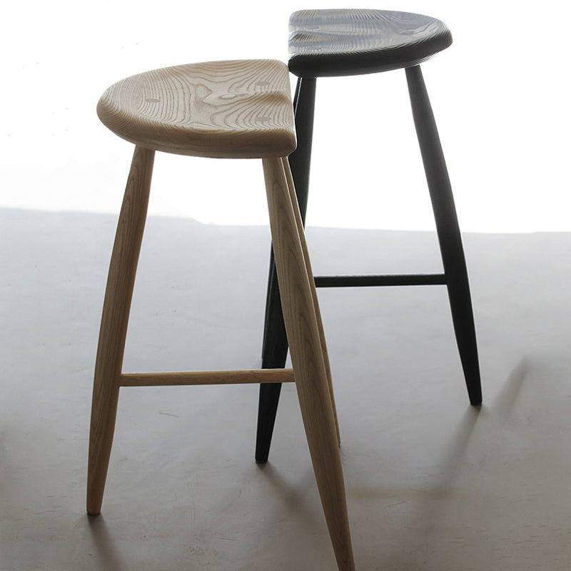 Solid Wood Dining Stools Contoured Seat Bar Stools with Footrest