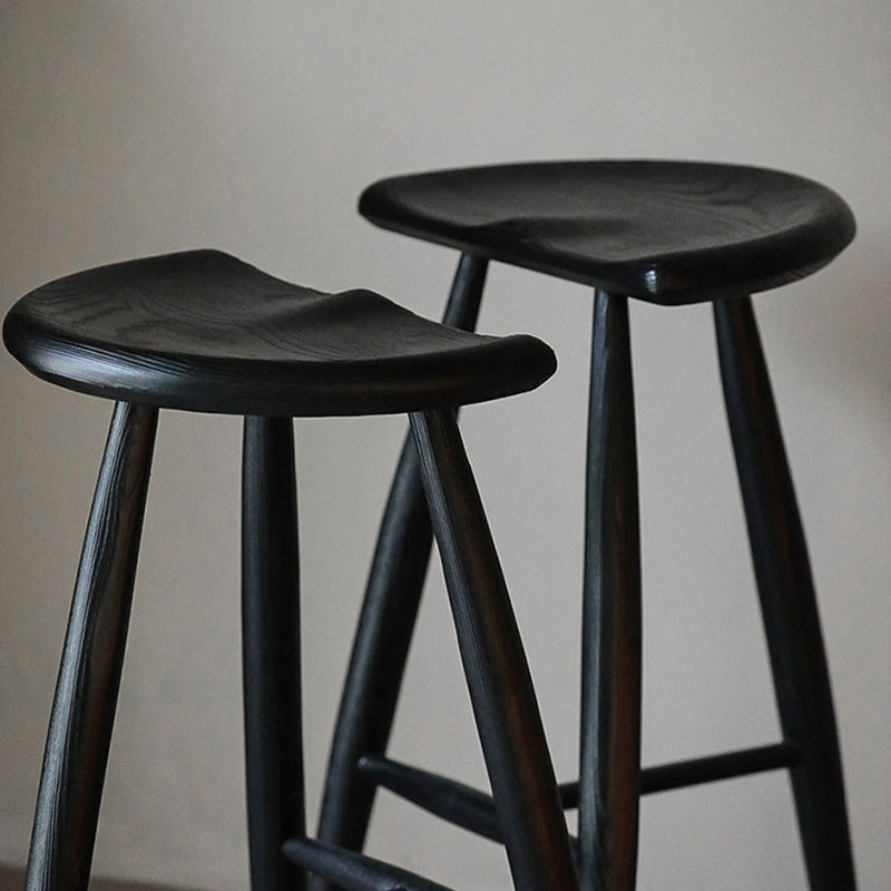 Solid Wood Dining Stools Contoured Seat Bar Stools with Footrest
