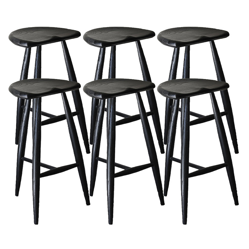 Solid Wood Dining Stools Contoured Seat Bar Stools with Footrest